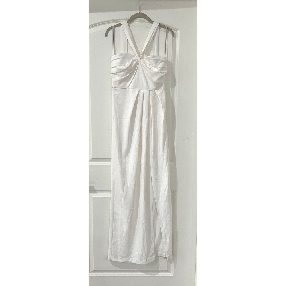 ML Monique Lhuillier White Maxi Dress 4 Formal Evening Bridal Front Slit NEW - Picture 2 of 16